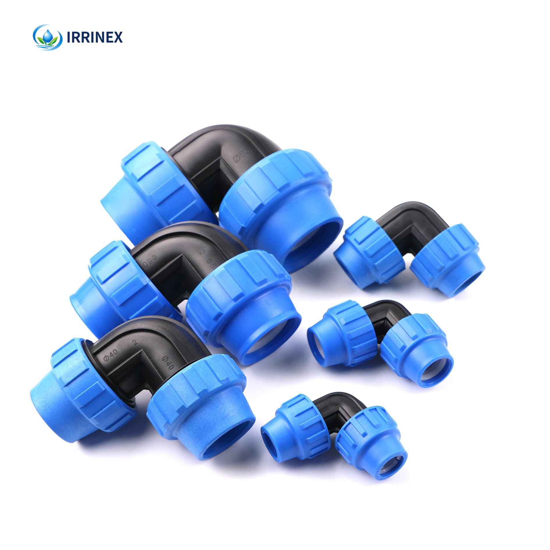 Gomito HDPE a 90 gradi con raccordo a compressione, raccordo PP per impianto di irrigazione