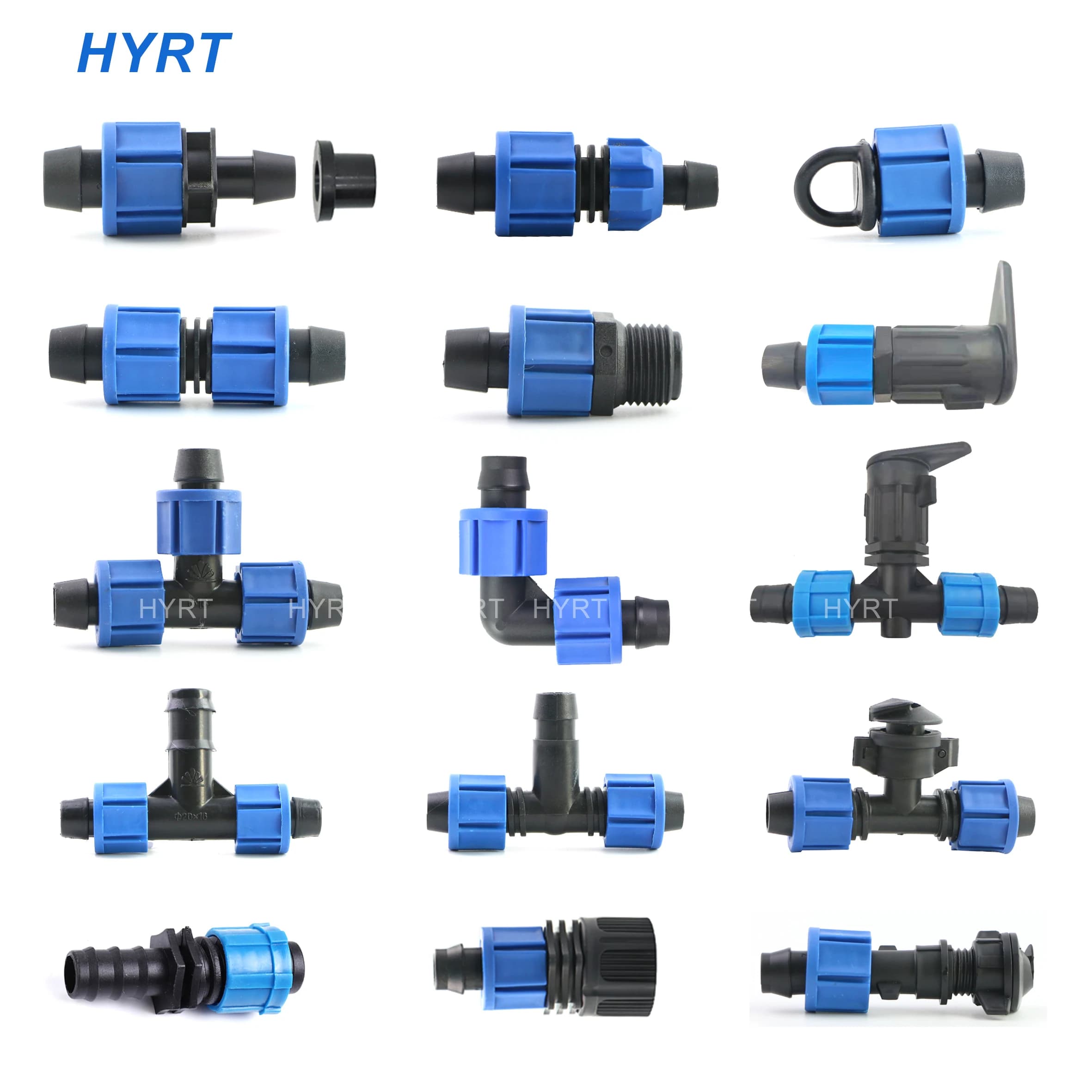 אביזר POM בגודל 16mm עם טבעת נעילה, מחבר צינור ומחבר סרט טפטוף למערכת השקיה בחווה