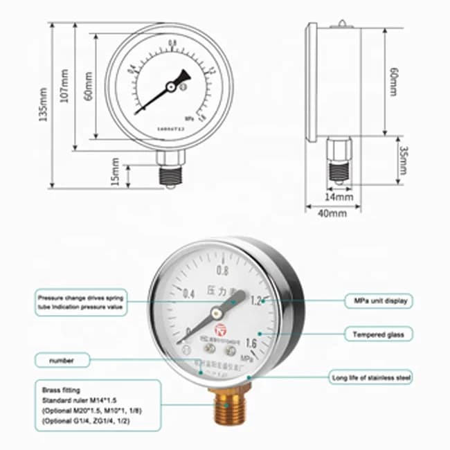 Manomètre 1/2" de haute qualité pour réseau de tuyaux d’irrigation