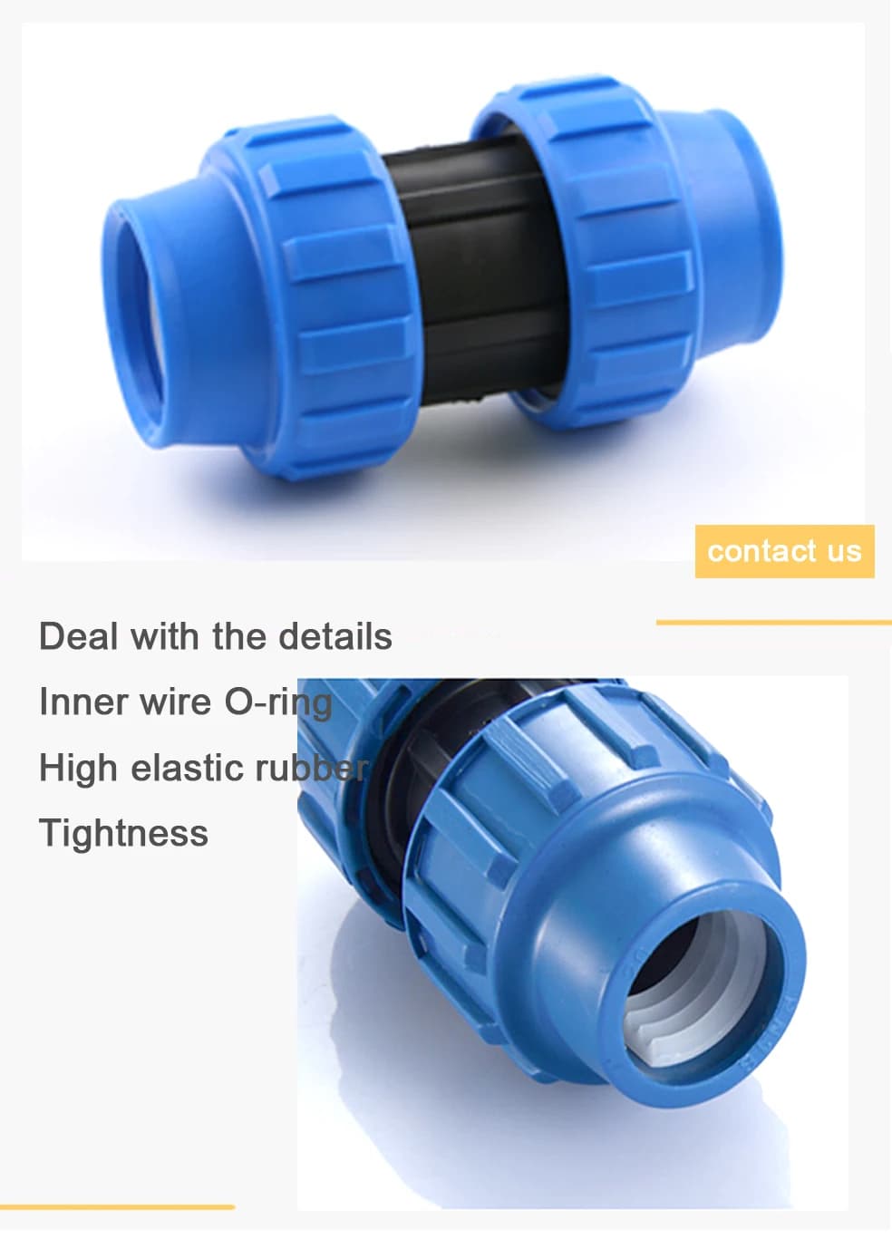 Kunststoff-Rohrfitting-Kupplungsverbinder und PP-Klemmfittings für HDPE/LDPE-Rohr zur landwirtschaftlichen Gartenbewässerung