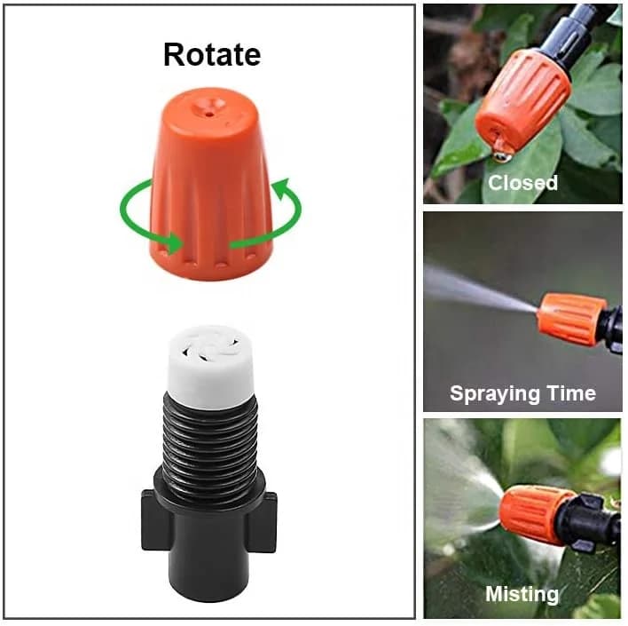 HYRT Orange Mist Nozzle Micro Spray Adjustable Flow Irrigation Dripper Mister Heads with 3 Tee Irrigation Misting Drip Kit