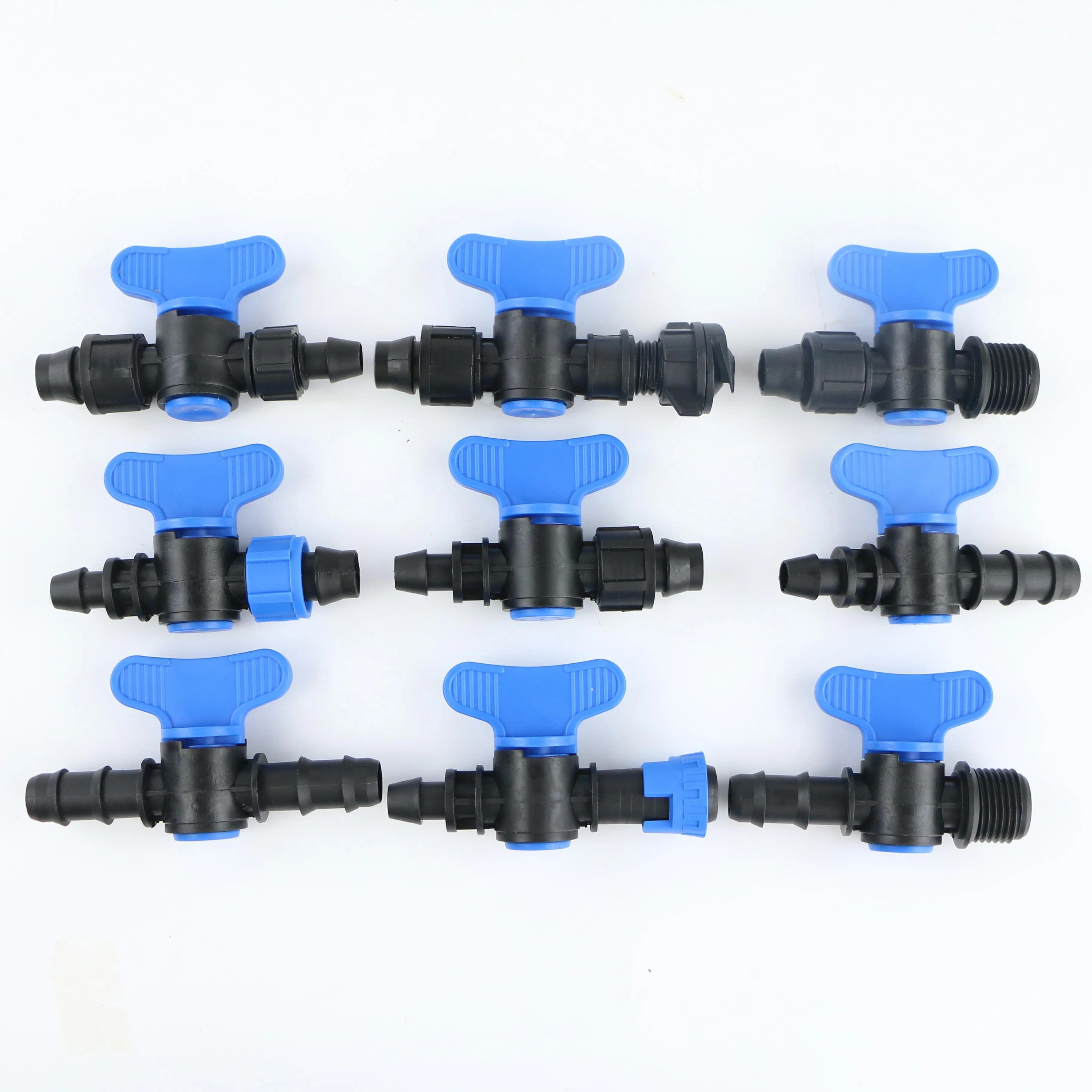 Miniválvula de plástico y accesorios para cinta y tubería de goteo 16mm 20mm LDPE en sistemas de riego de jardín