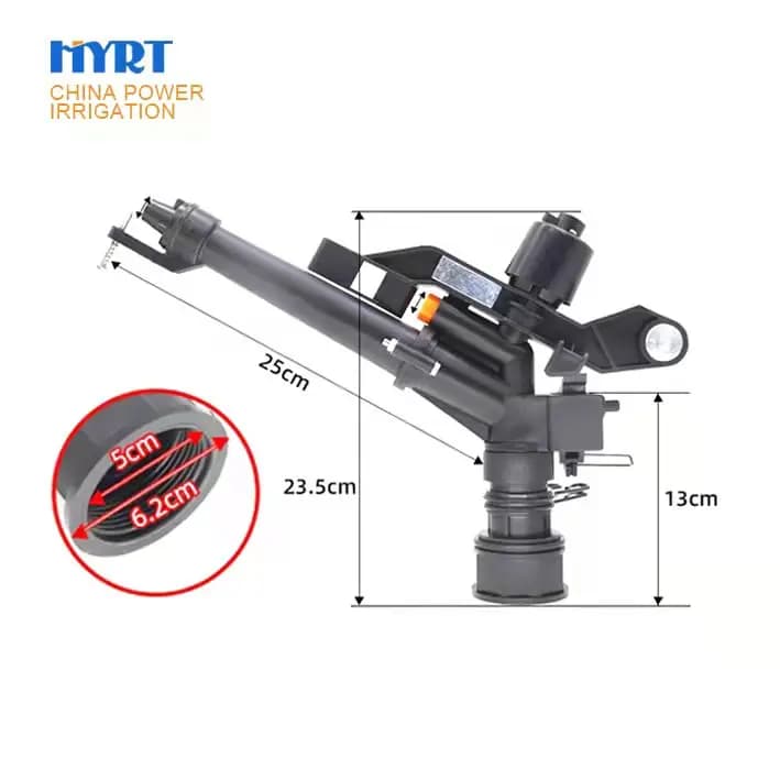 Aspersor de impacto de plástico de 1.5" con rosca hembra y 360 grados, de calidad superior y amplio alcance, para sistemas de riego agrícola con cañón de lluvia