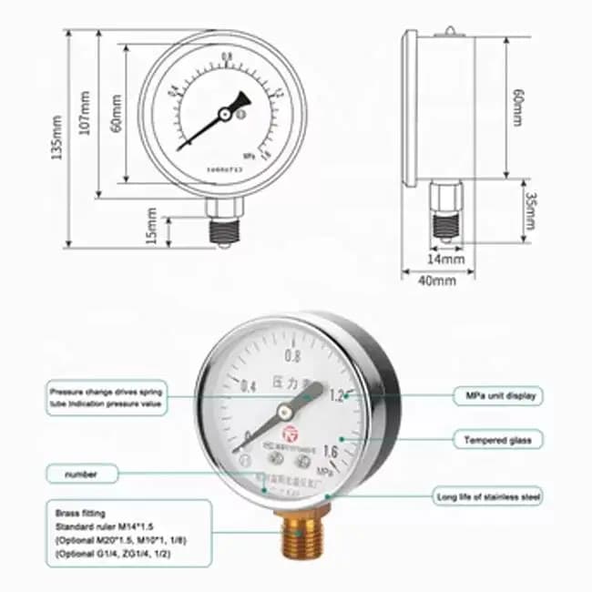 Manometro dell'acqua da 1/2 Inch per impianto di irrigazione a goccia e impianto di irrigazione agricola automatico