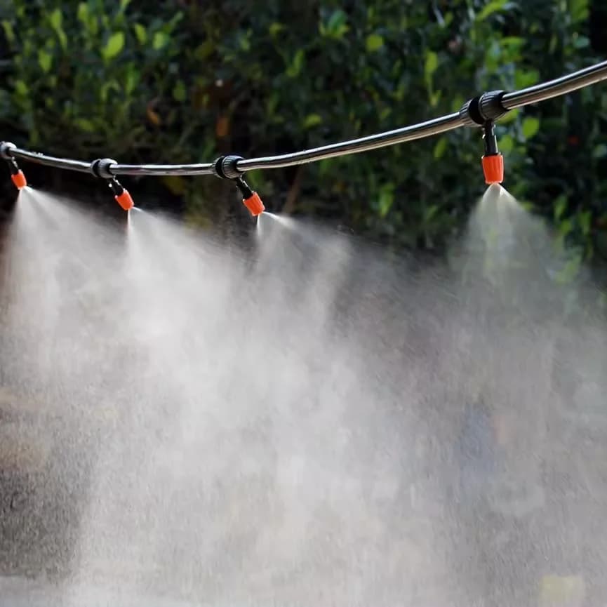HYRT Orange Mist Nozzle Micro Spray Adjustable Flow Irrigation Dripper Mister Heads with 3 Tee Irrigation Misting Drip Kit