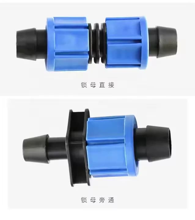 Raccordo con connettore per nastro gocciolante in plastica 16mm con giunto con bloccaggio per impianto a goccia