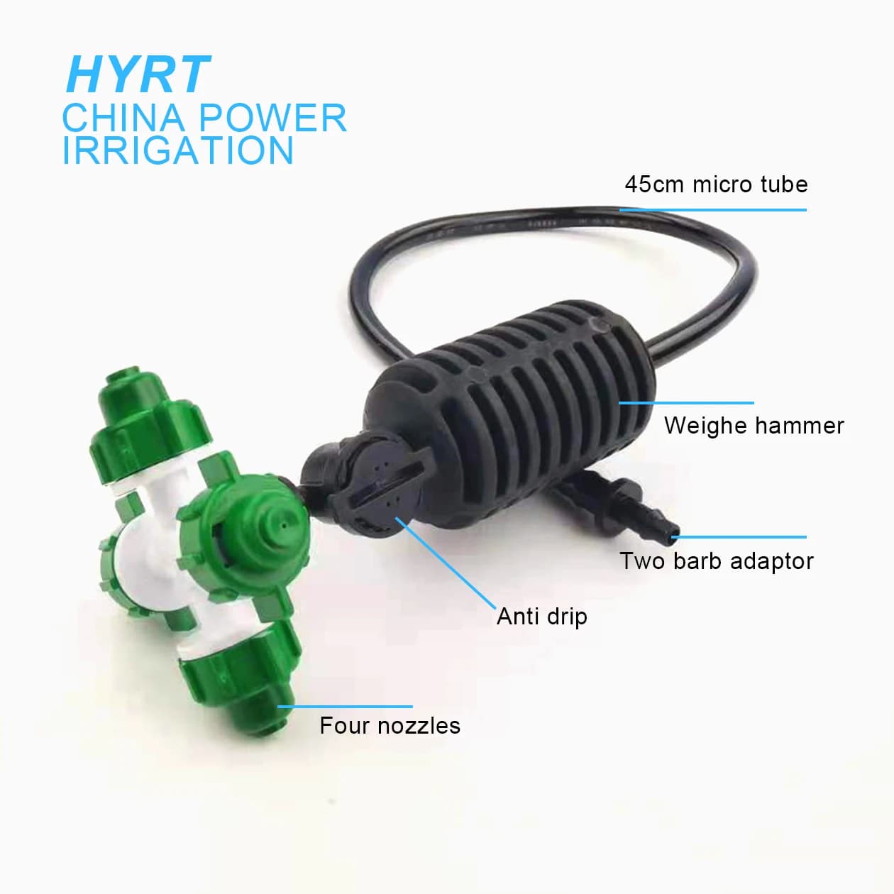Sistema a quattro irrigatori nebulizzatori per impianto di irrigazione in serra e agricola