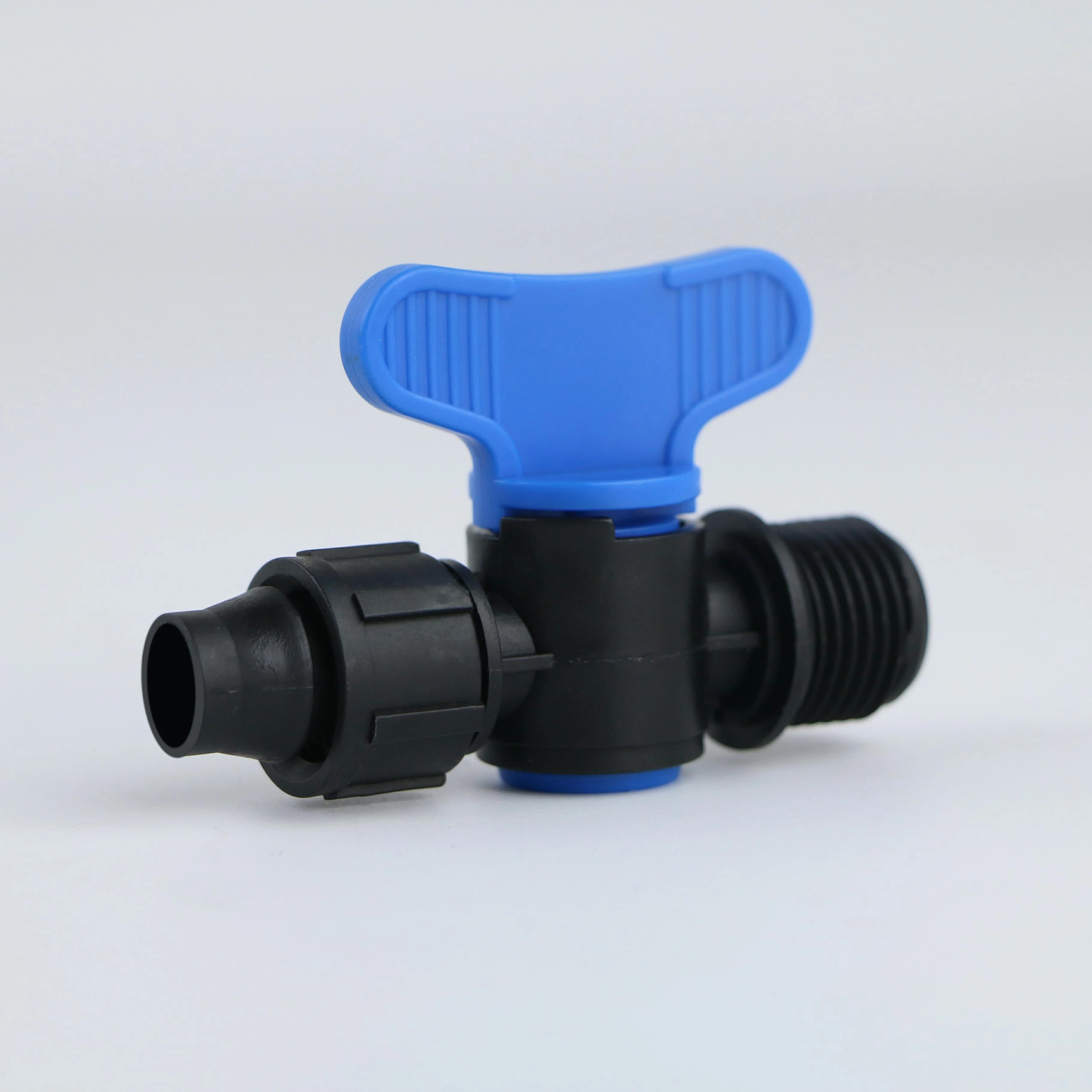 Miniválvula de plástico y accesorios para cinta y tubería de goteo 16mm 20mm LDPE en sistemas de riego de jardín