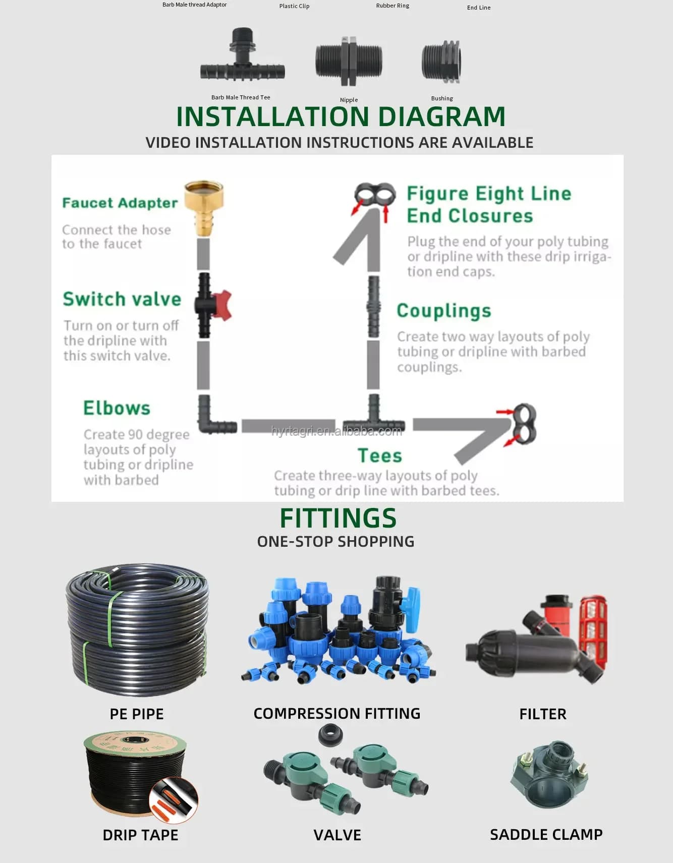 Whosale Price Plastic Drip Pipe Barb Fittings Pe Poly Pipe Tube Connector Coupling Elbow Tee for Garden Watering Irrigation