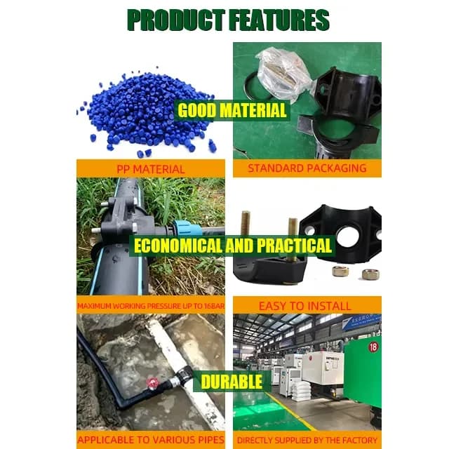 HDPE-, LDPE- und PVC-Rohr-Anbohrschelle und PP-Klemmfittings zum Großhandelspreis für landwirtschaftliche Hofbewässerungssysteme