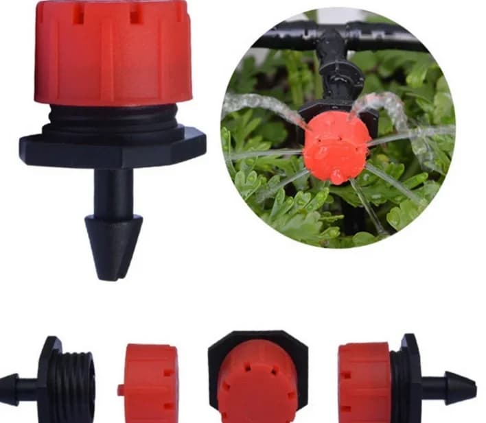 Goteros rojos de caudal ajustable y ocho orificios para sistemas de riego por goteo de jardín, agricultura e invernadero
