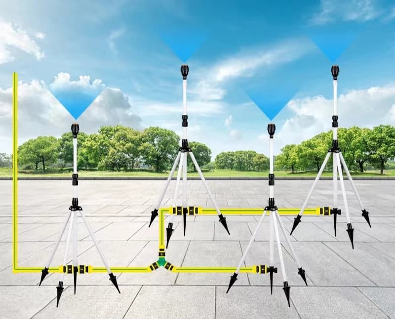 Sistema telescópico de riego automático de 360 grados para áreas grandes, con diseño de trípode giratorio para sistemas de riego agrícola
