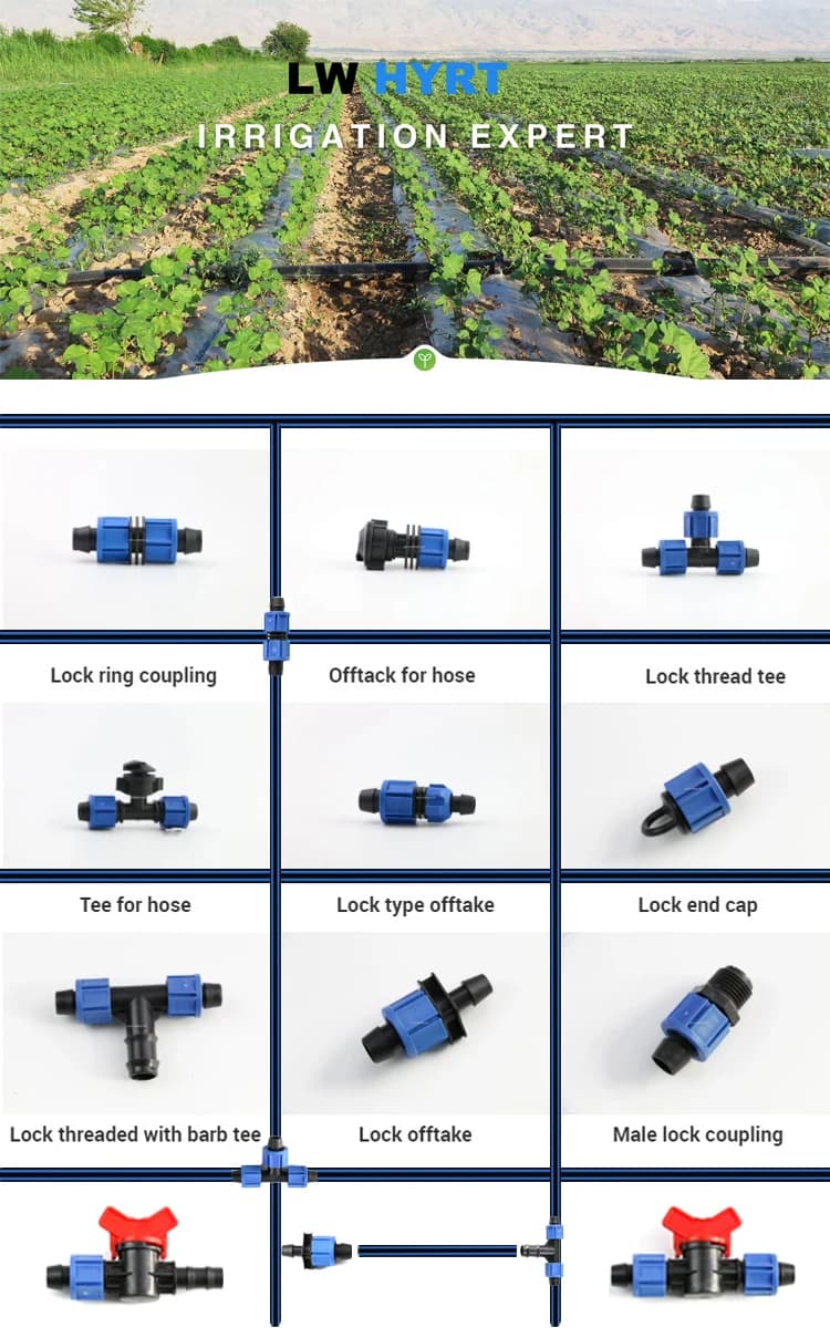 LDPE- und HDPE-Rohr- und Bandfittings mit Überwurfmutter für Gartenbewässerung und landwirtschaftliche Bewässerungssysteme