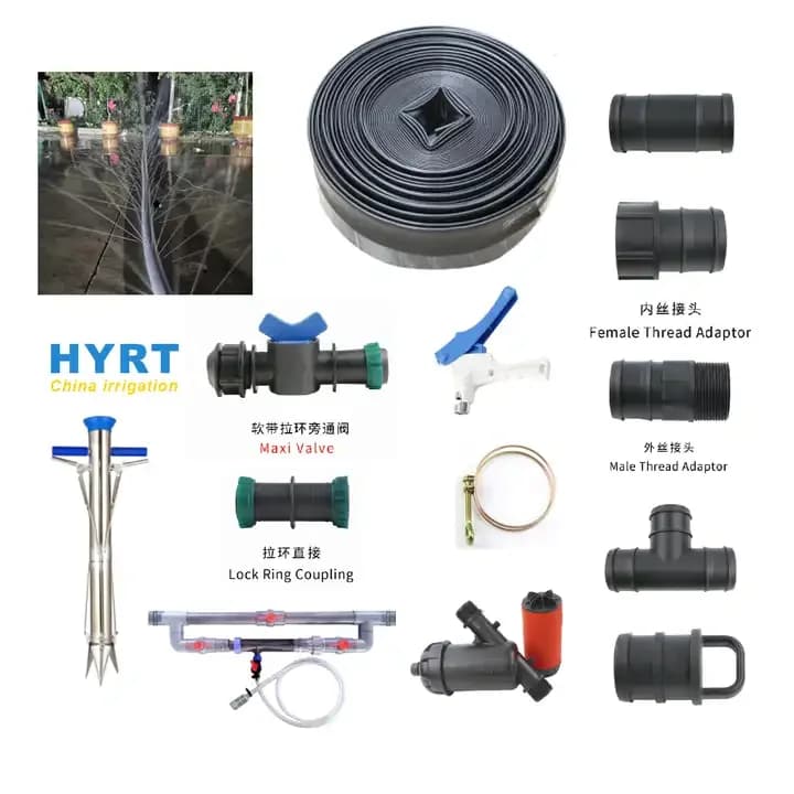 25mm 32mm Gartenbewässerungssystem mit Regenrohrschlauch, Regenband und PE-Mikrosprüh-Flachschlauch, Systemplanung für Gartenberegnung