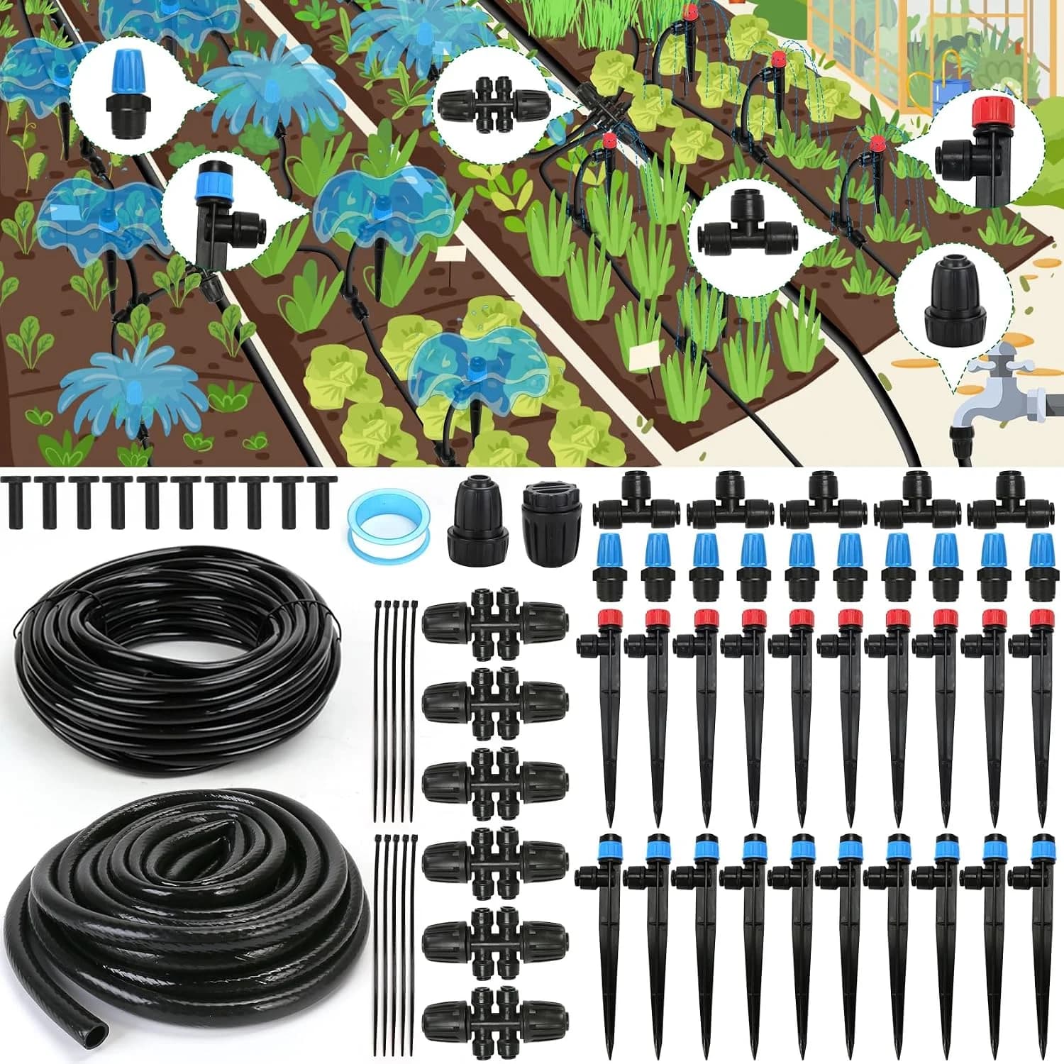 IrriNex 1/4-inch Drip Irrigation System Kit 190ft option view 1