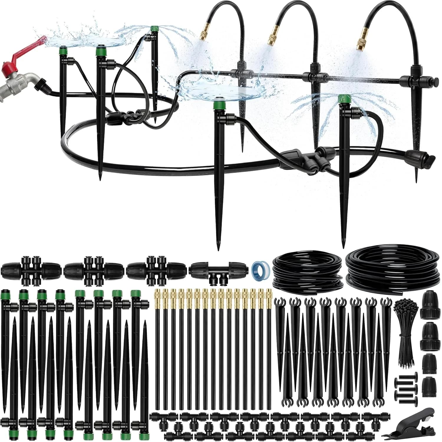 IrriNex 50 ft Drip Irrigation System Kit 15 Atomizing Nozzles + 16 Sprinklers + 100 feet option view