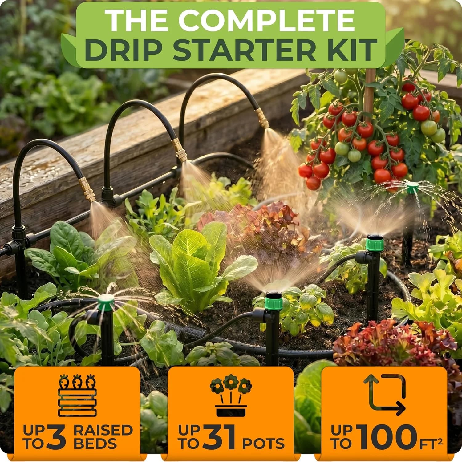 IrriNex 50 ft Drip Irrigation System Kit 15 Atomizing Nozzles + 16 Sprinklers + 100 feet option view