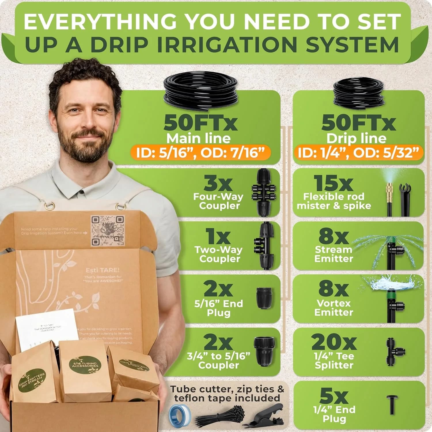 IrriNex 50 ft Drip Irrigation System Kit 15 Atomizing Nozzles + 16 Sprinklers + 100 feet option view
