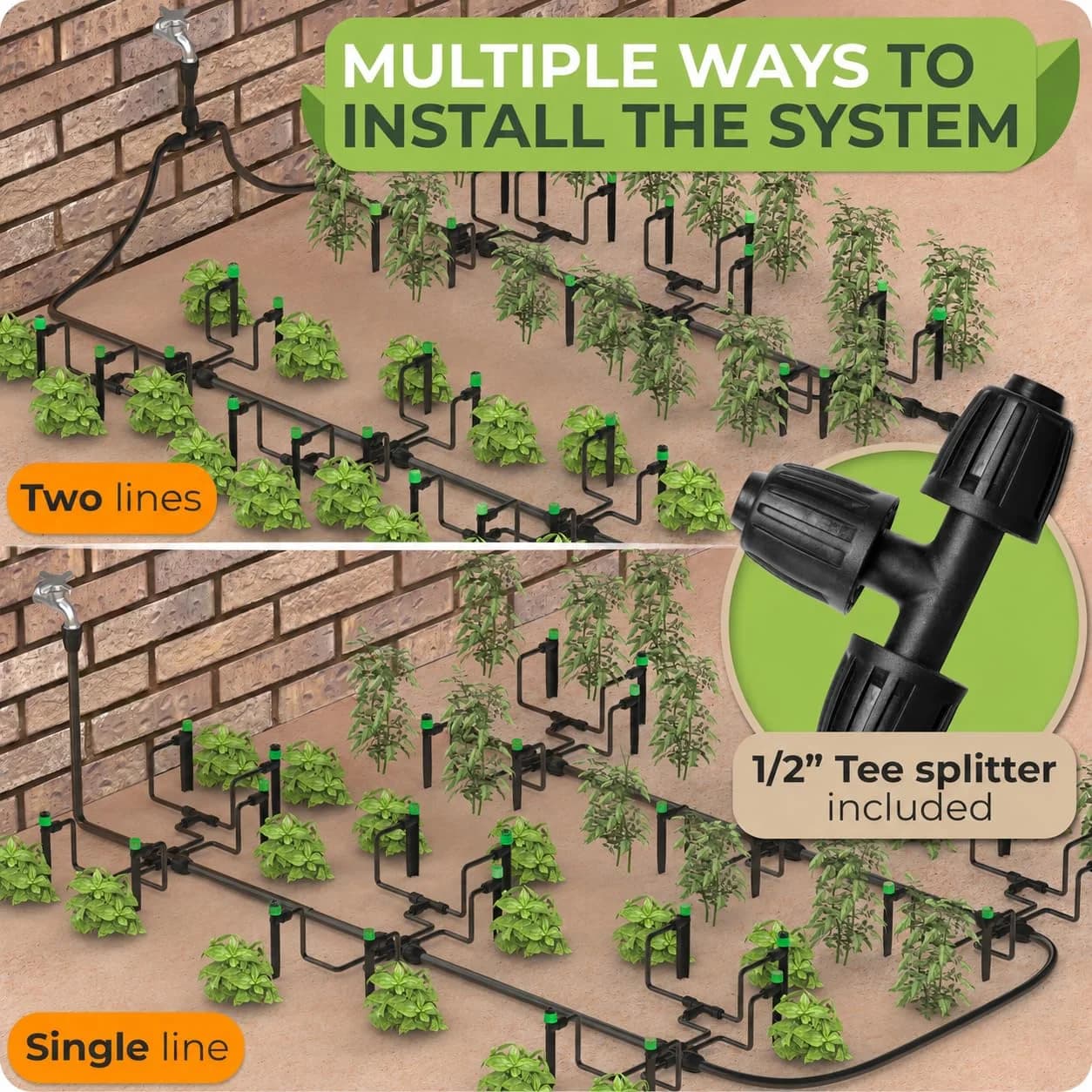 IrriNex 50 ft Drip Irrigation System Kit 15 Atomizing Nozzles + 16 Sprinklers + 100 feet option view