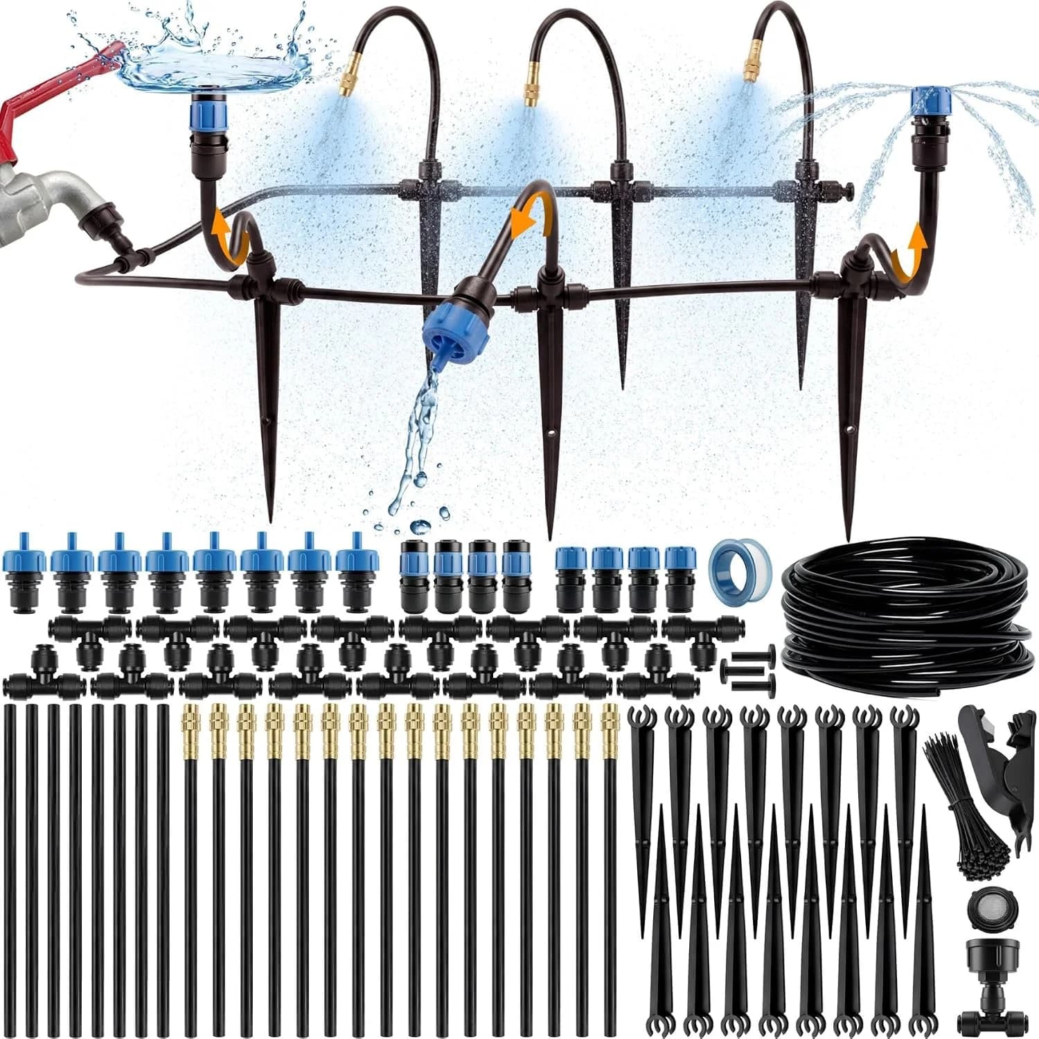 IrriNex 50 ft Drip Irrigation System Kit 16 Atomizing Nozzles + 16 Emitters + 50 feet option view 1