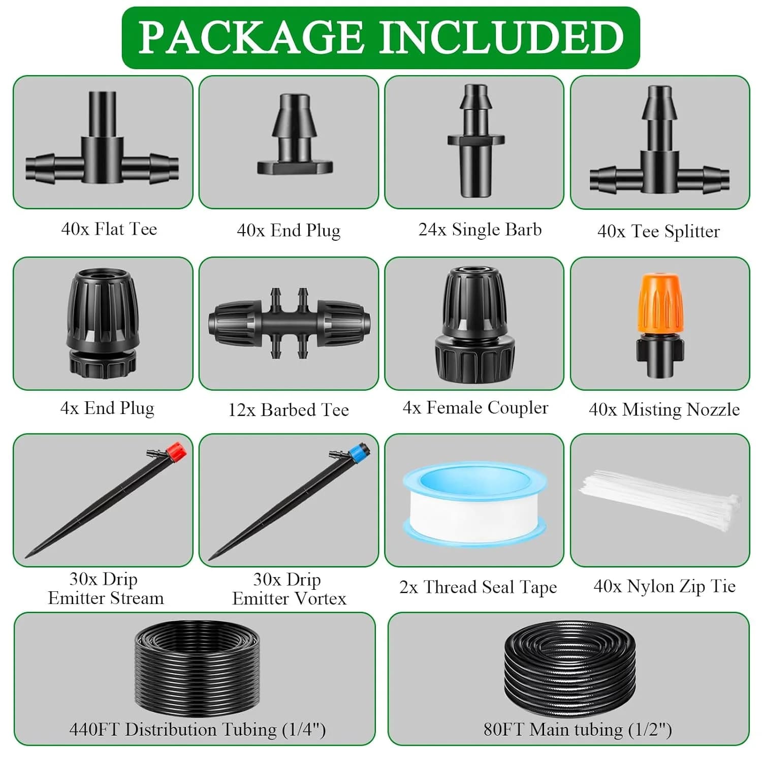 IrriNex 1/4-inch Barbed Irrigation Fittings Kit 520 FT (80FT Main tube+440FT Distribution tube)