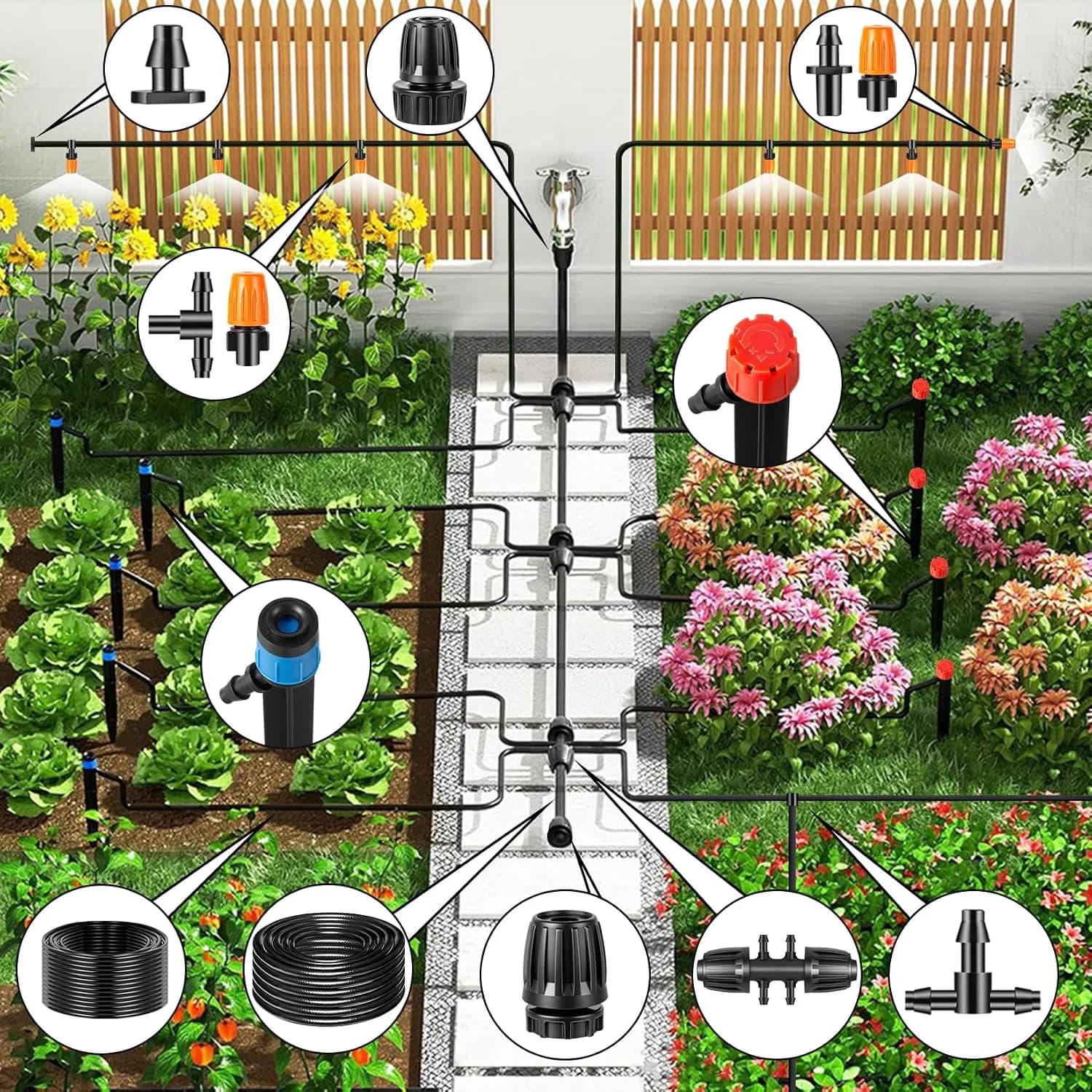 IrriNex 1/4-inch Barbed Irrigation Fittings Kit 520 FT (80FT Main tube+440FT Distribution tube)
