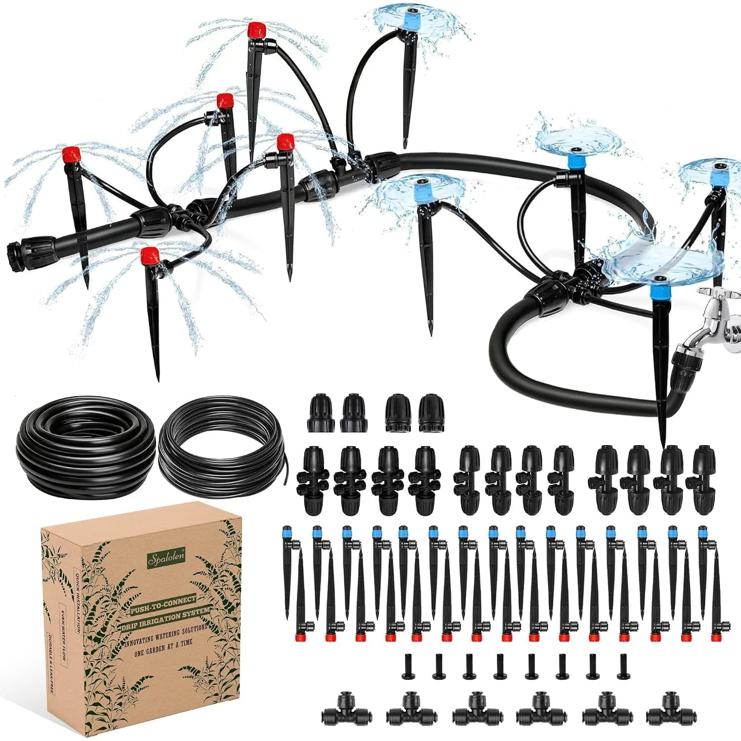 IrriNex 50 ft Quick-Connect Drip Irrigation System Kit with 1/2-inch Tubing