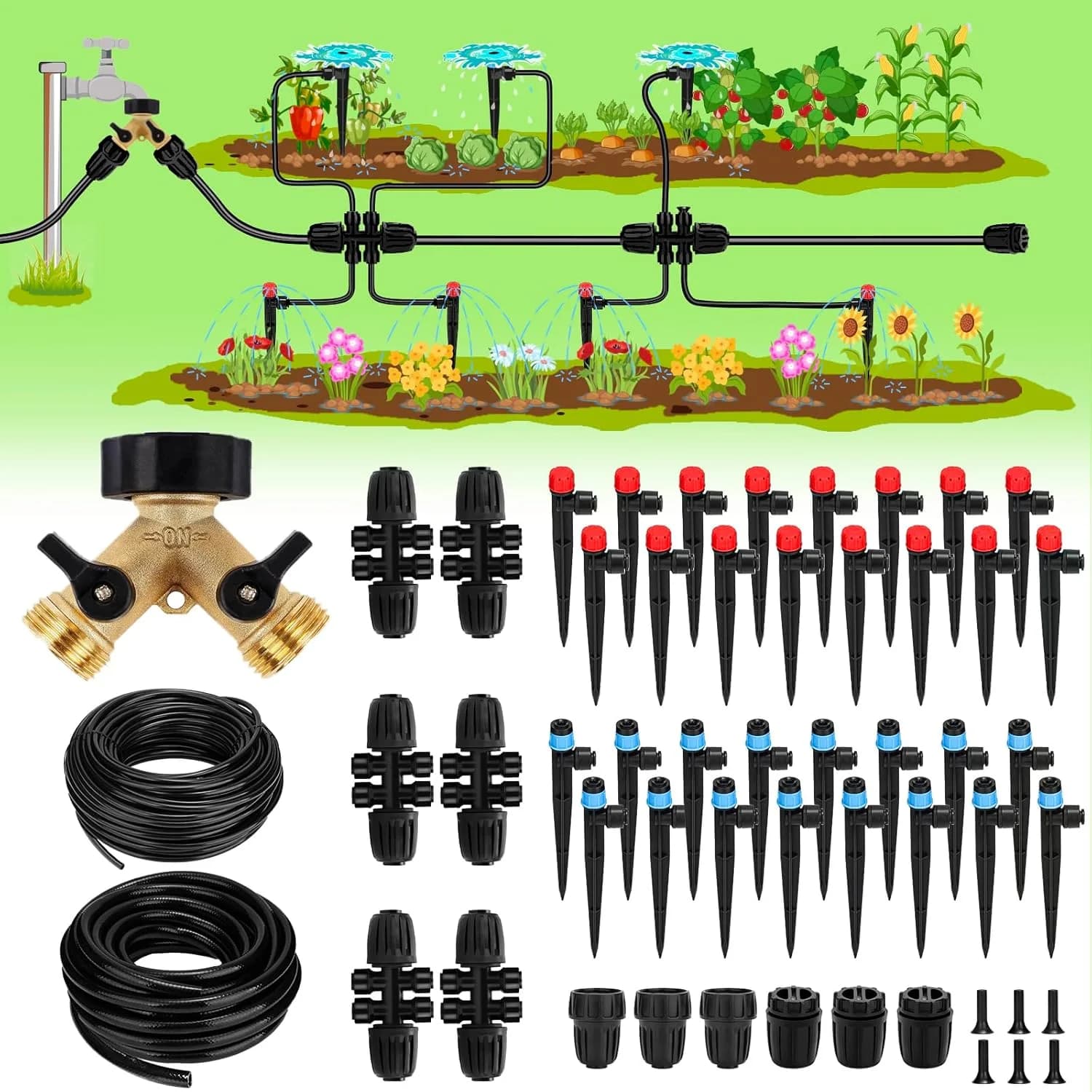 IrriNex 250 ft Quick-Connect Drip Irrigation System Kit with 1/2-inch Tubing