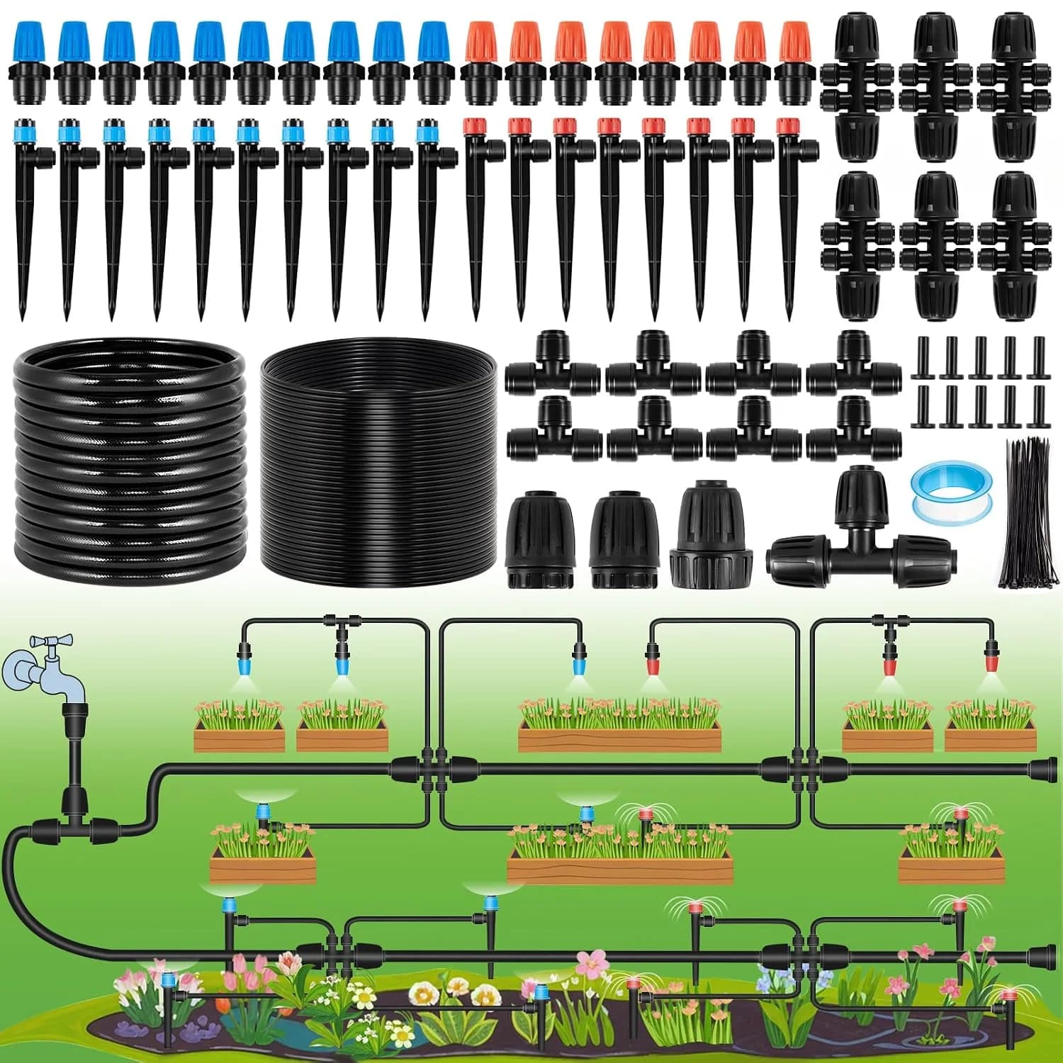 IrriNex 240 ft Quick-Connect Drip Irrigation System Kit