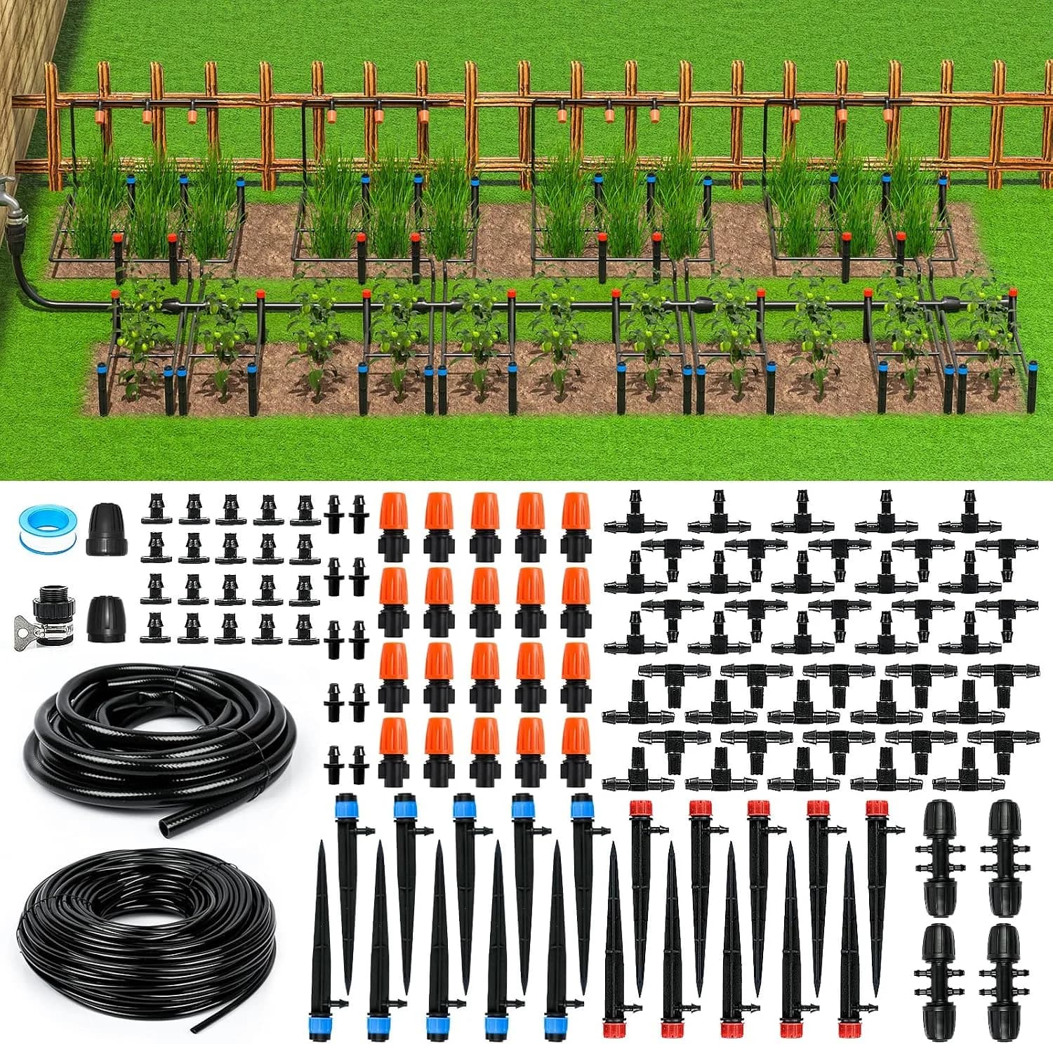 IrriNex 226 ft Drip Irrigation System Kit with 1/4-inch Tubing