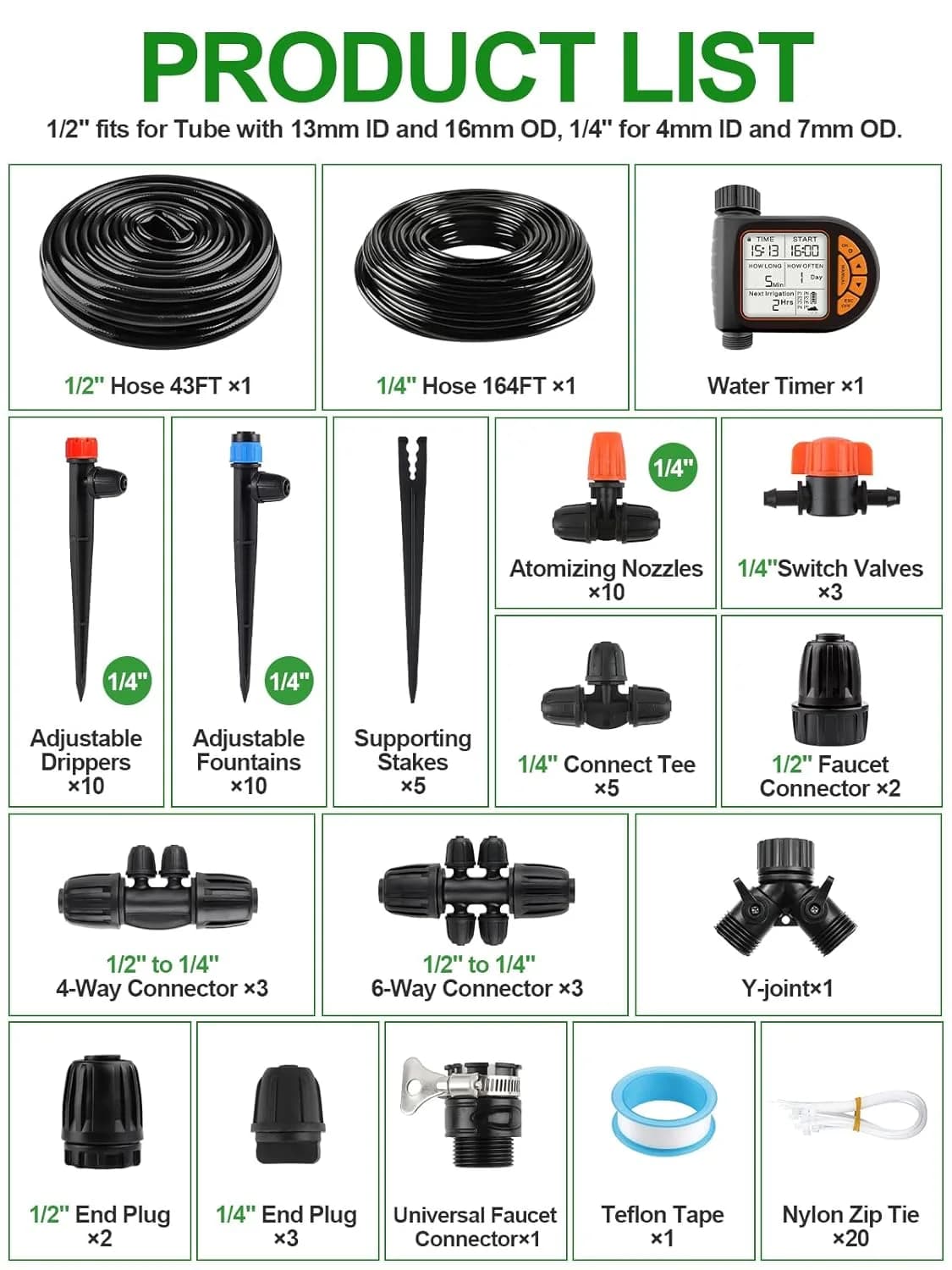 IrriNex 207 ft Drip Irrigation System Kit component view 2