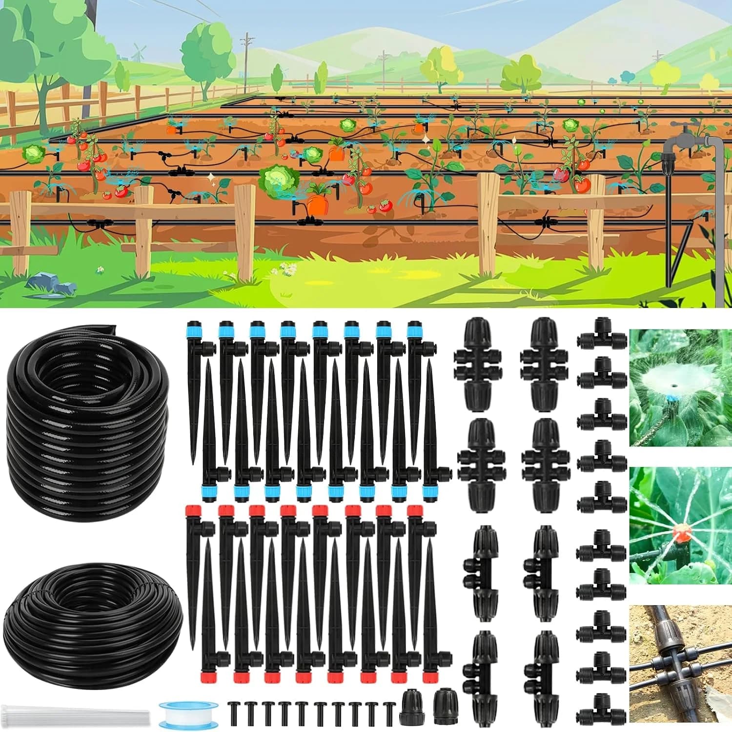IrriNex 300 sq ft Drip Irrigation System Kit 128FT (46FT 1/2 Inch+82FT 1/4 Inch） option view 1