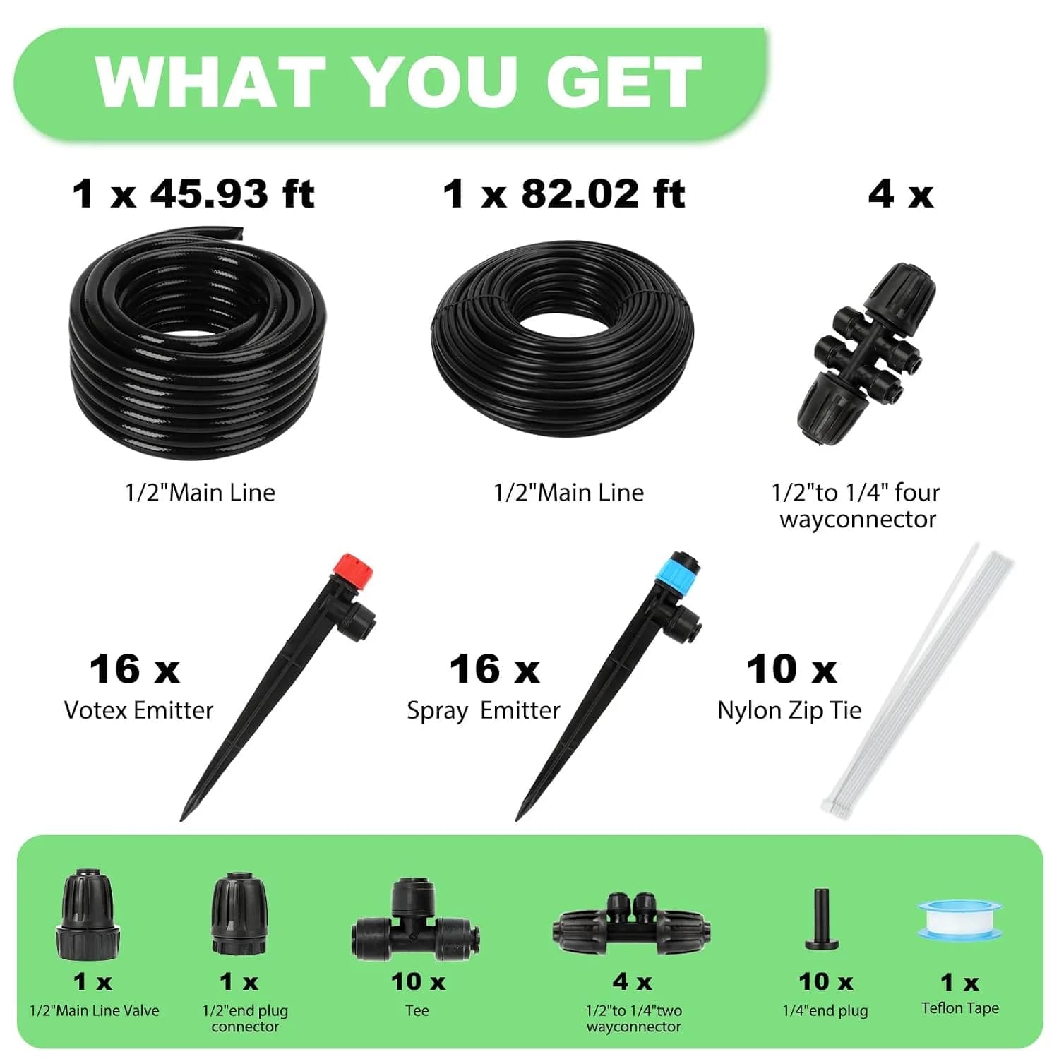 IrriNex 300 sq ft Drip Irrigation System Kit 128FT (46FT 1/2 Inch+82FT 1/4 Inch） option view 2
