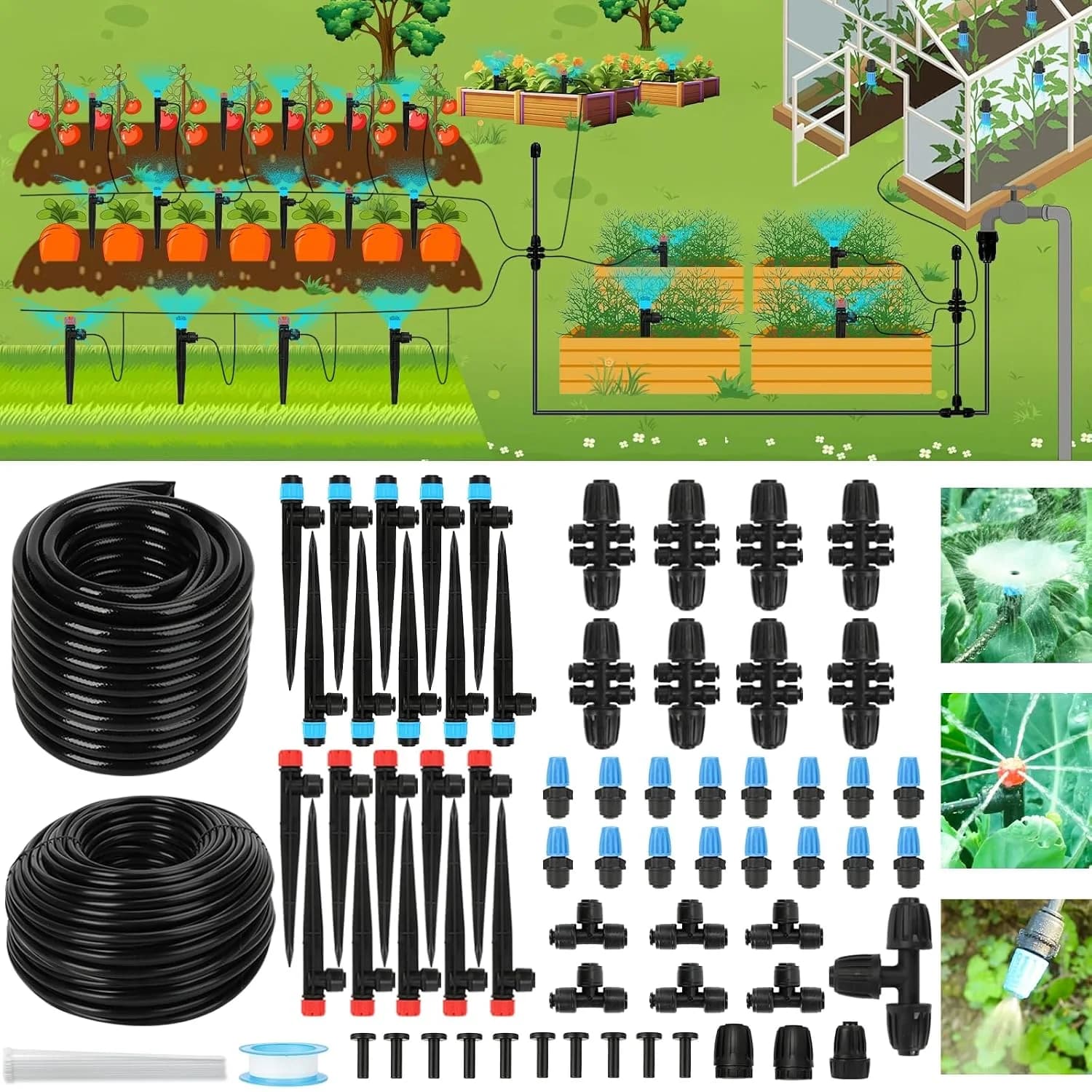 IrriNex 250 ft Quick-Connect Drip Irrigation System Kit with 1/4-inch Tubing