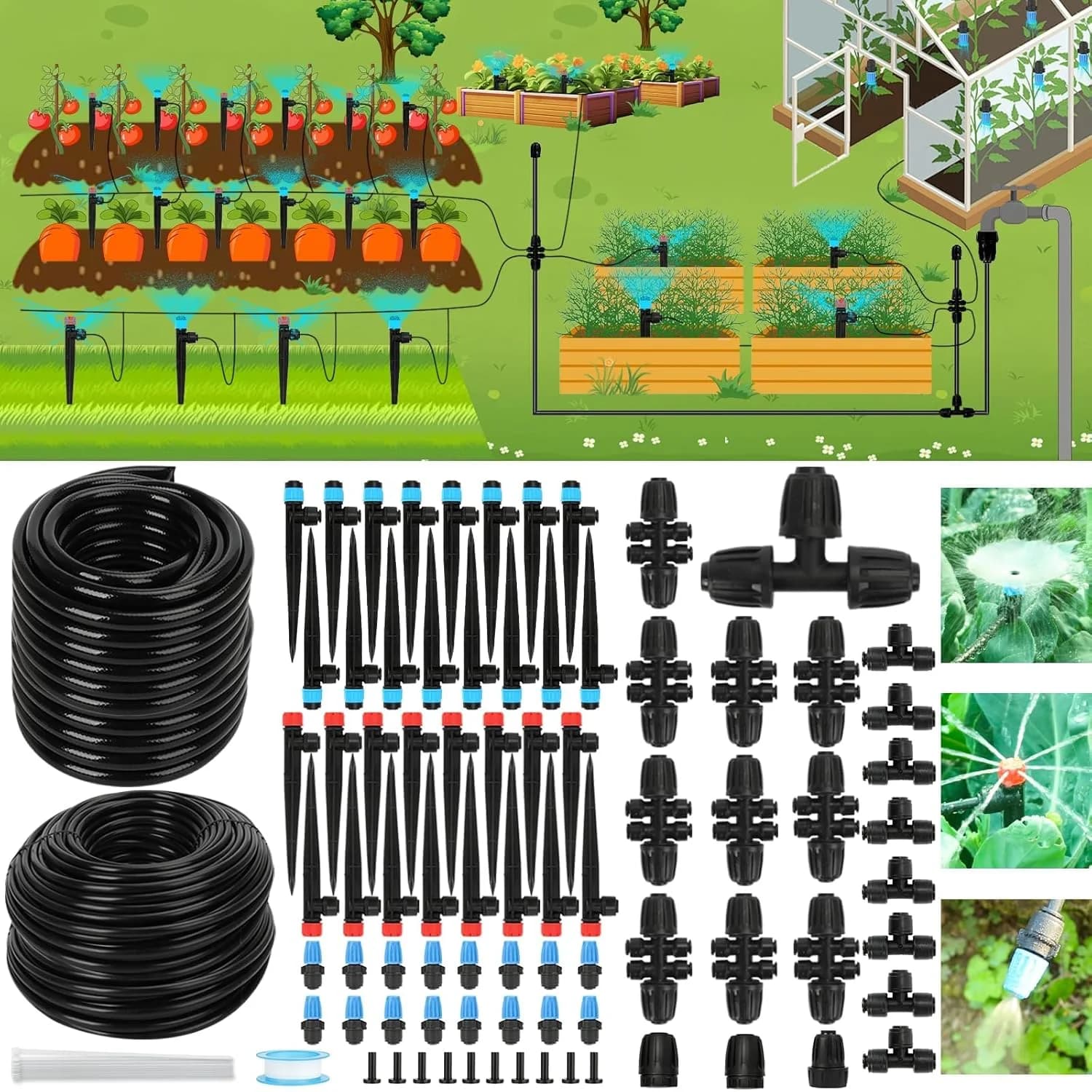 IrriNex 300 sq ft Drip Irrigation System Kit 247FT (47FT 1/2 Inch+200FT 1/4 Inch） option view 1