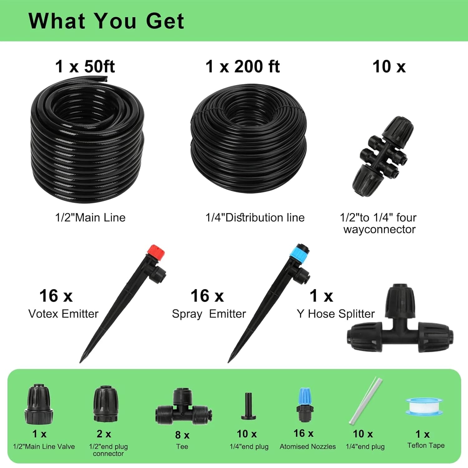 IrriNex 300 sq ft Drip Irrigation System Kit 247FT (47FT 1/2 Inch+200FT 1/4 Inch） option view 2