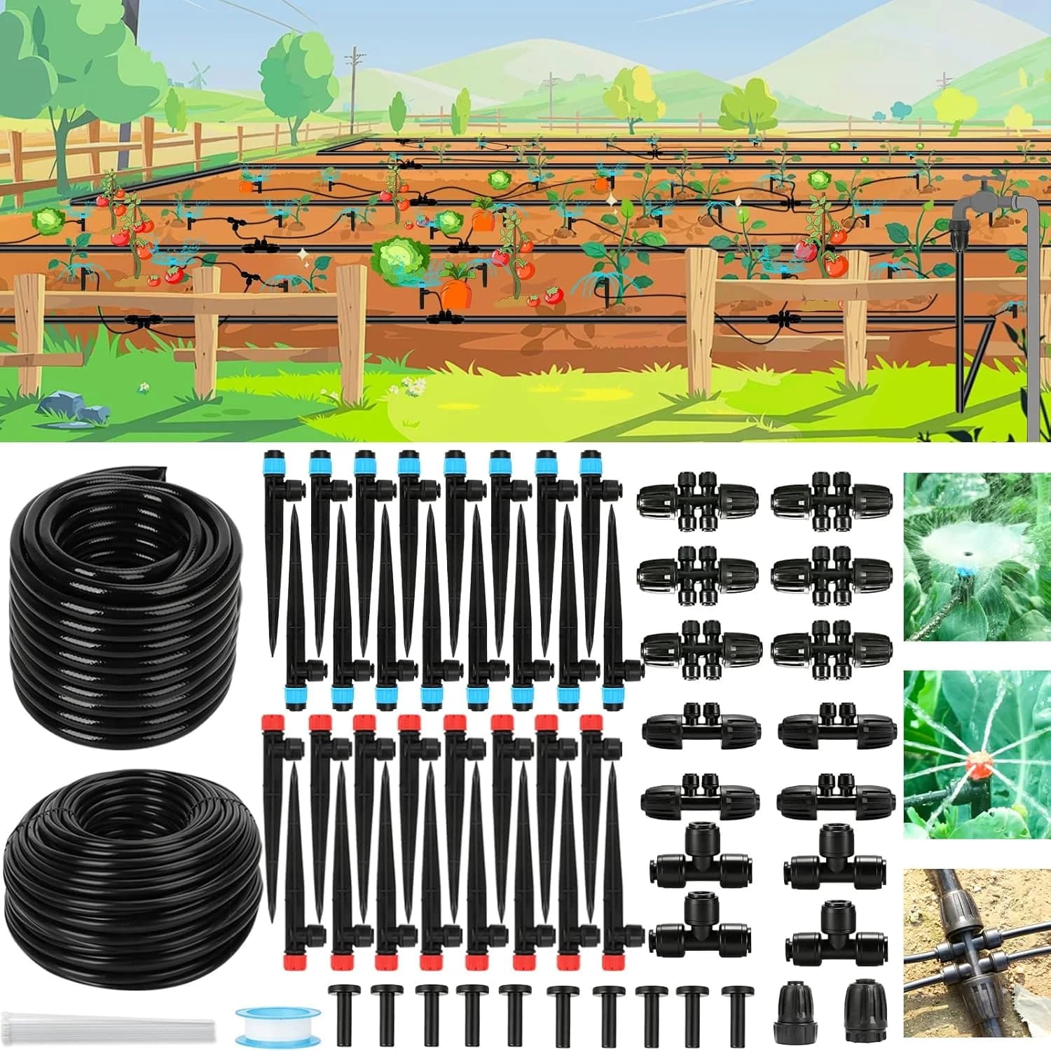 IrriNex 300 sq ft Drip Irrigation System Kit 246FT (46FT 1/2 Inch+200FT 1/4 Inch） option view 1