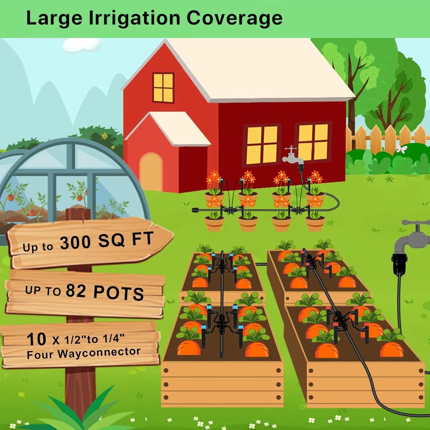 IrriNex 300 sq ft Drip Irrigation System Kit 246FT (46FT 1/2 Inch+200FT 1/4 Inch） option view 4