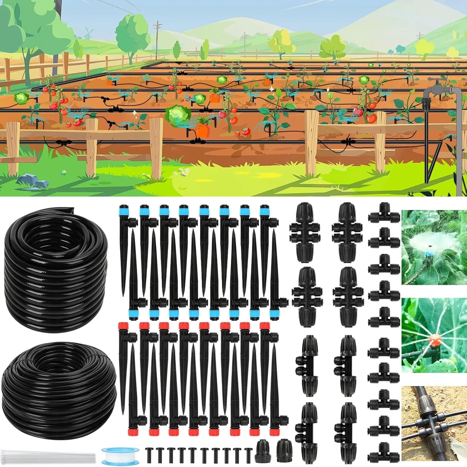 IrriNex 300 sq ft Drip Irrigation System Kit 248FT (48FT 1/2 Inch+200FT 1/4 Inch） option view 1