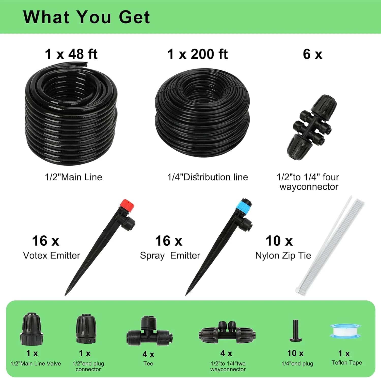 IrriNex 300 sq ft Drip Irrigation System Kit 248FT (48FT 1/2 Inch+200FT 1/4 Inch） option view 2