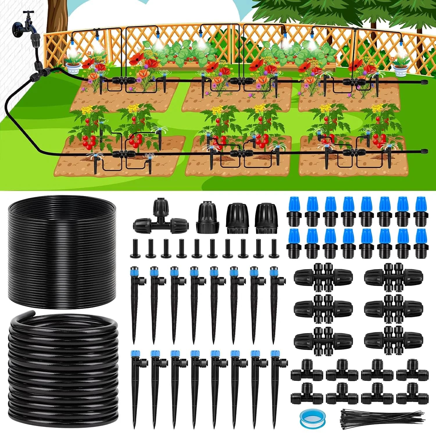 IrriNex 230 ft Quick-Connect Garden Misting and Cooling Kit