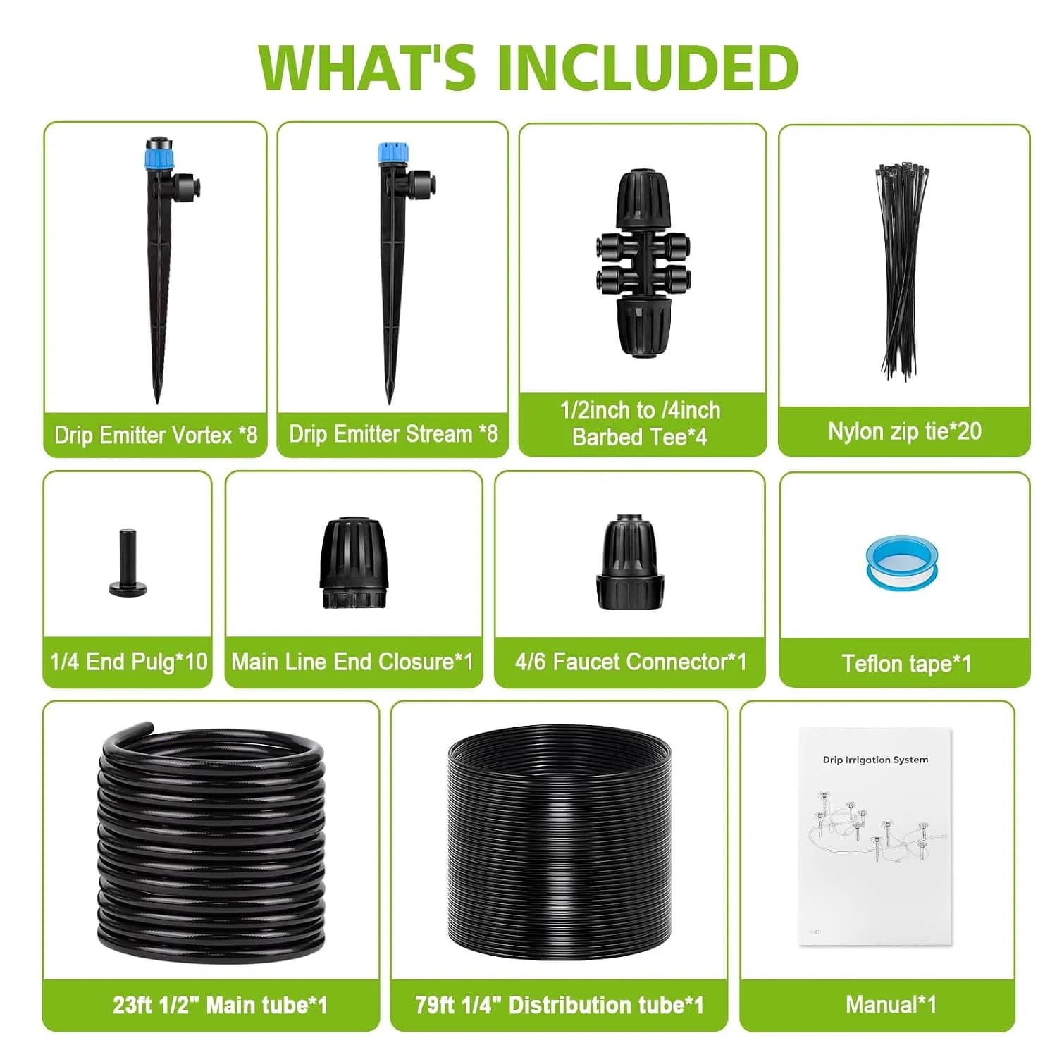 IrriNex 230 ft Garden Misting and Cooling Kit 23FT 1/2''Main tube+79FT 1/4'' tube option view 2