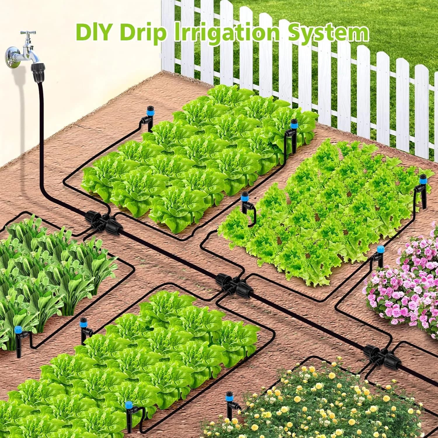 IrriNex 230 ft Garden Misting and Cooling Kit 23FT 1/2''Main tube+79FT 1/4'' tube option view 7