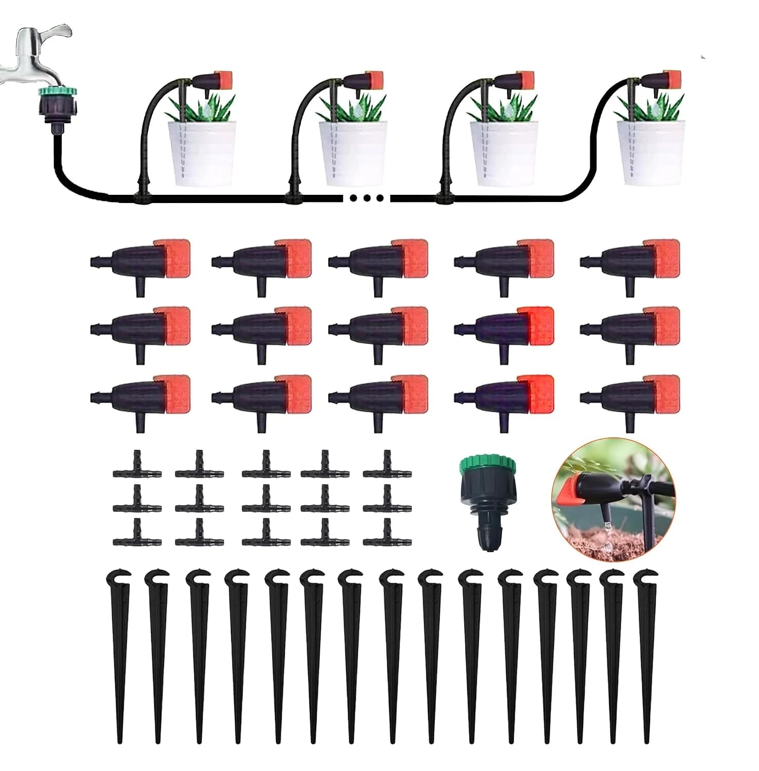 IrriNex Quick-Connect Garden Drip Irrigation System Kit with 1/4-inch Tubing
