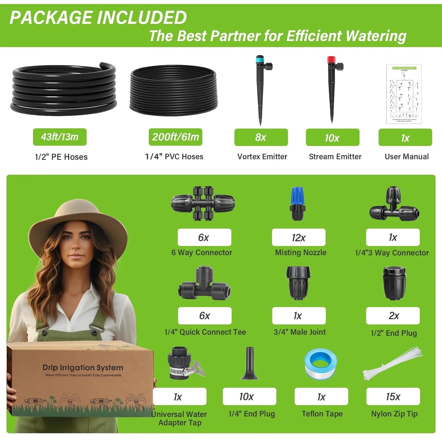 IrriNex 243 ft Drip Irrigation System Kit component view 2