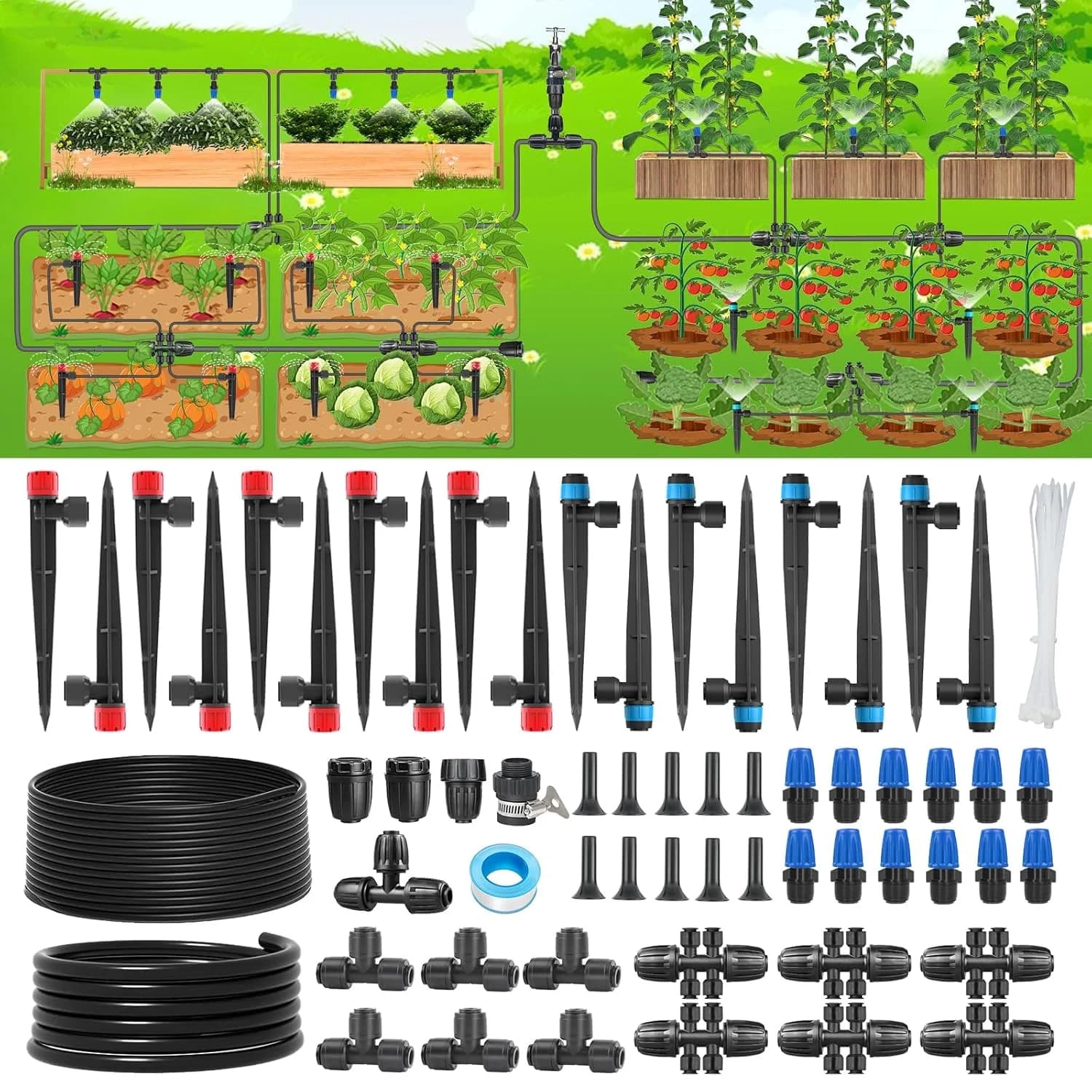 IrriNex 243 ft Quick-Connect Drip Irrigation System Kit with 1/2-inch Tubing
