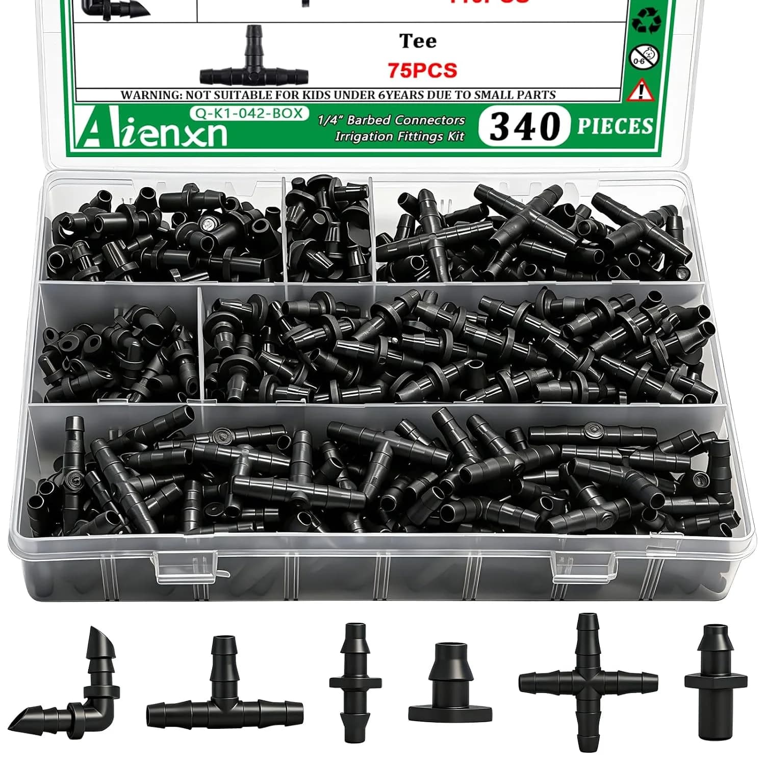 IrriNex 240 ft Drip Irrigation System Kit 340PCS- Barbed Connectors option view 1