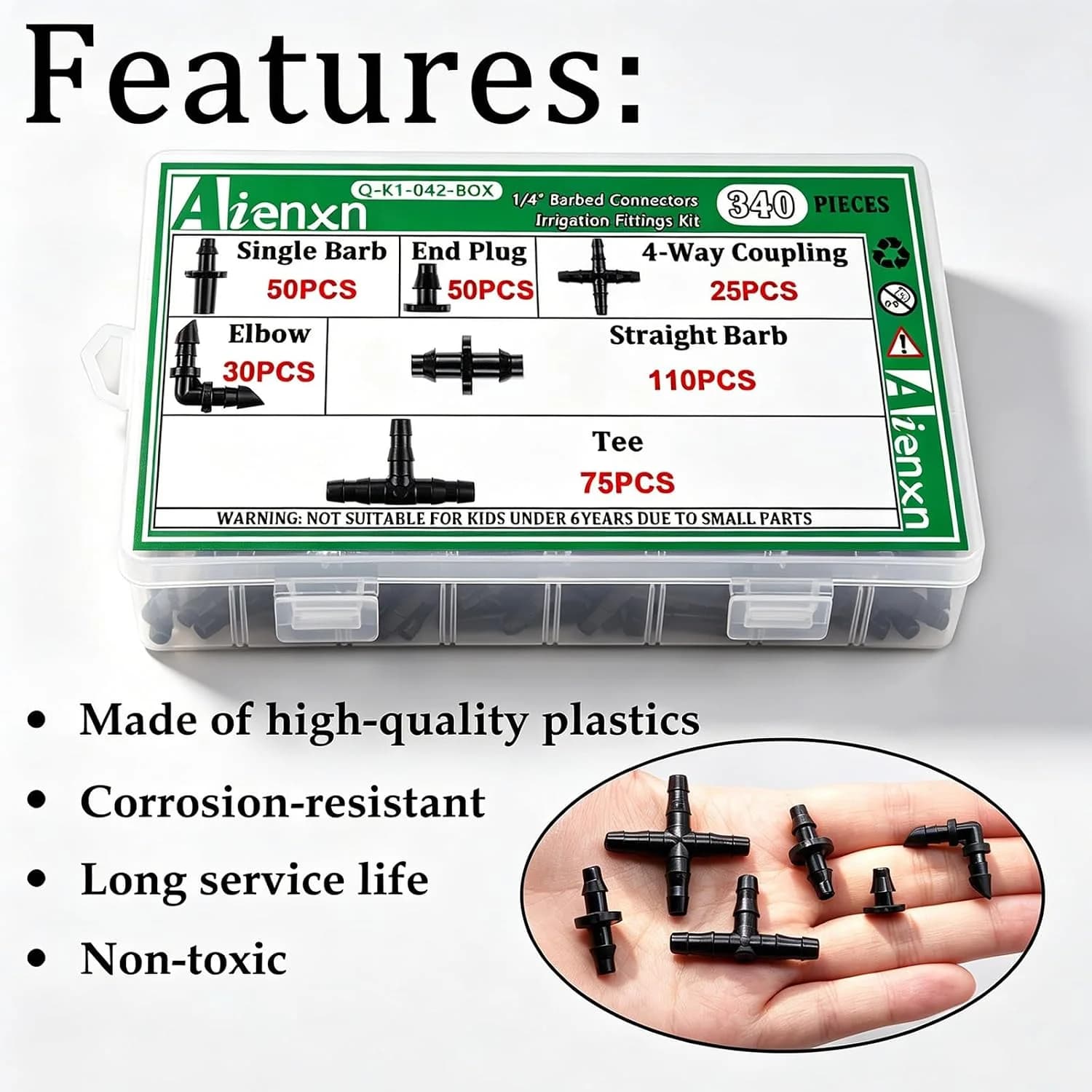 IrriNex 240 ft Drip Irrigation System Kit 340PCS- Barbed Connectors option view 3