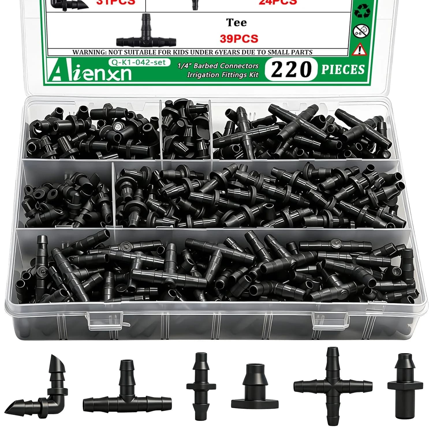 IrriNex 240 ft Drip Irrigation System Kit 220PCS- Barbed Connectors option view 1