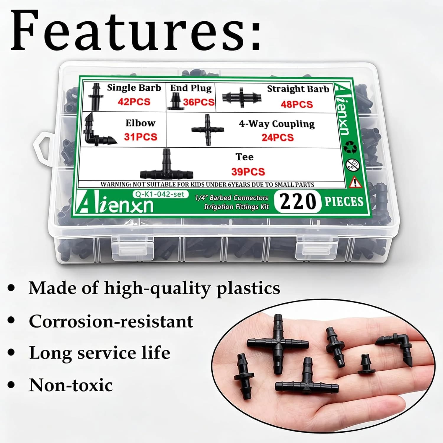 IrriNex 240 ft Drip Irrigation System Kit 220PCS- Barbed Connectors option view 3